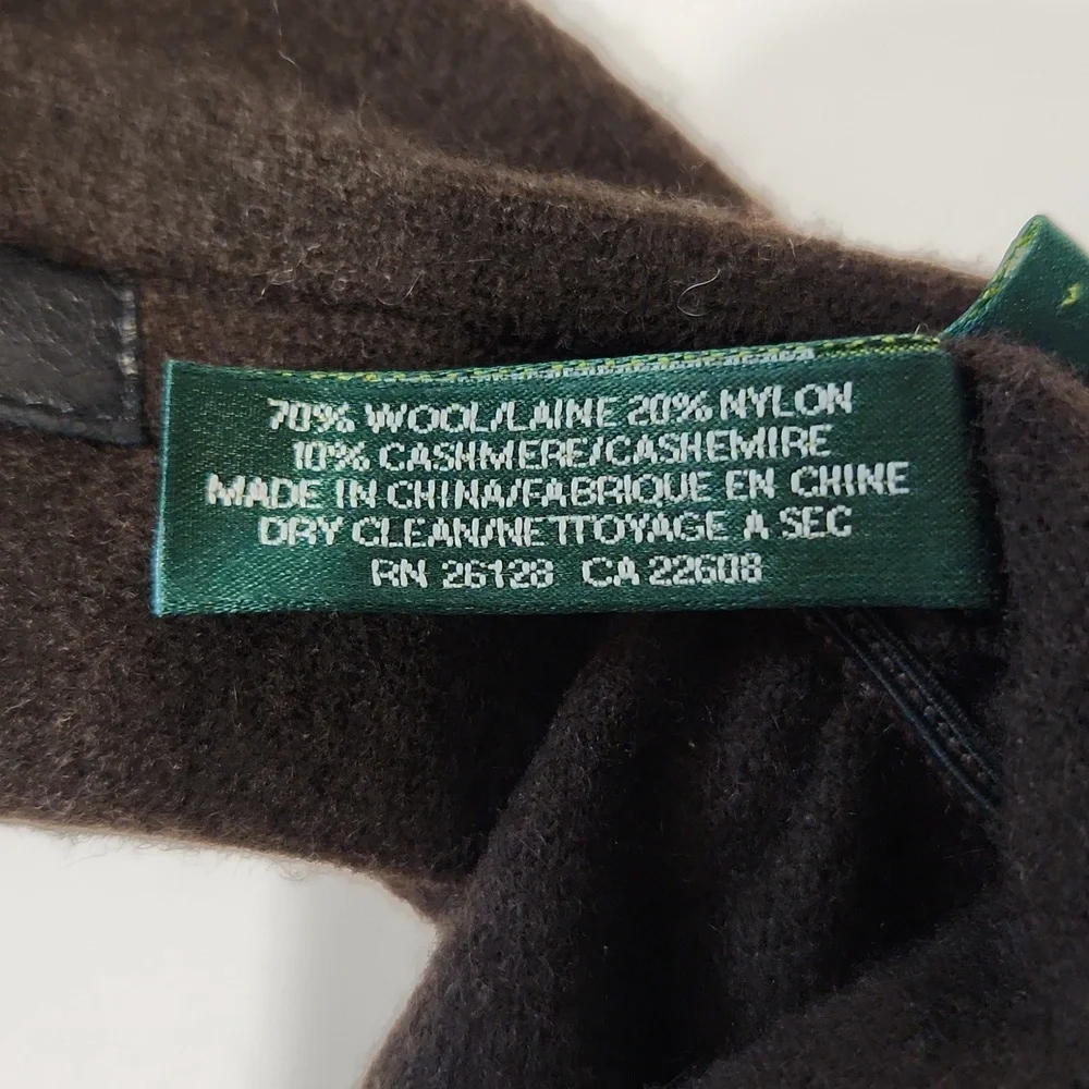 Lauren Ralph Lauren Wool & Cashmere Brown Gloves with Button Detail Size Small